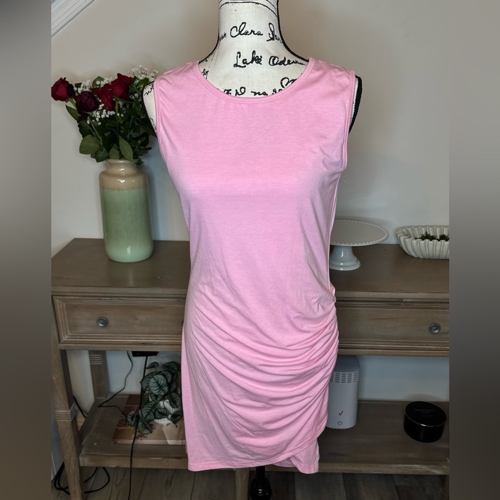Classic Pink Sleeveless Ruched Mini Dress
